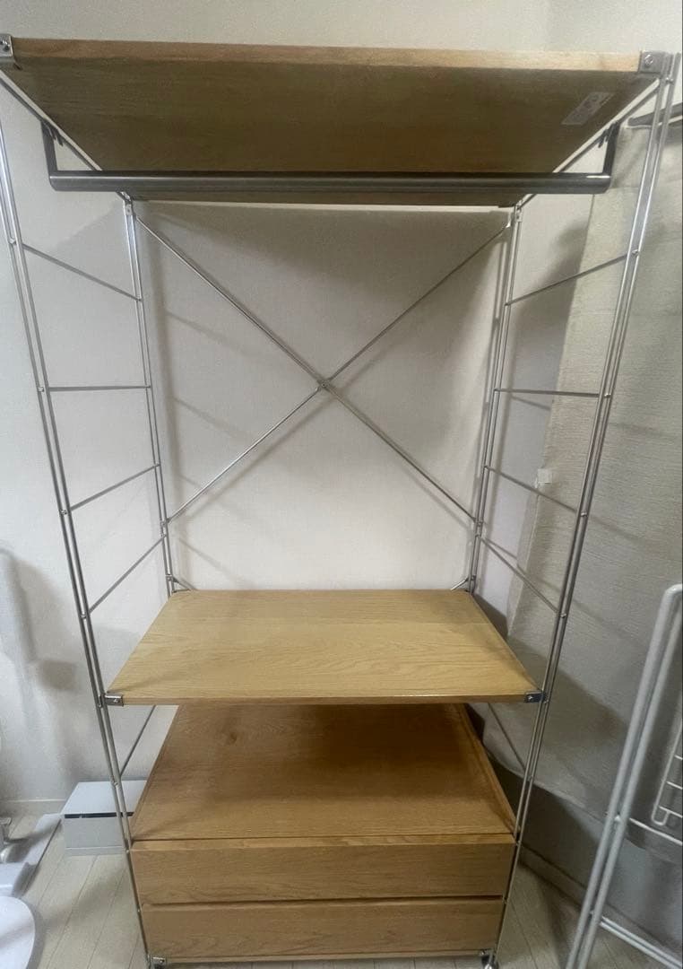 無印良品MUJIステンレスユニットシェルフ　オーク材　2段引き出し付き　完成品