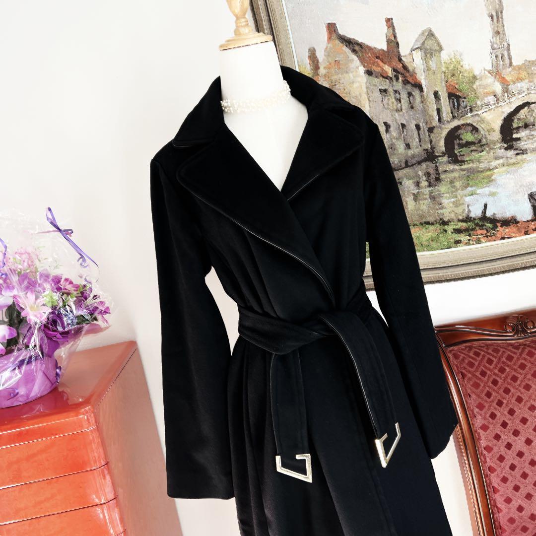 良品　GUCCI グッチ　女優襟　ラップ　コート レザートリミング ベルト付