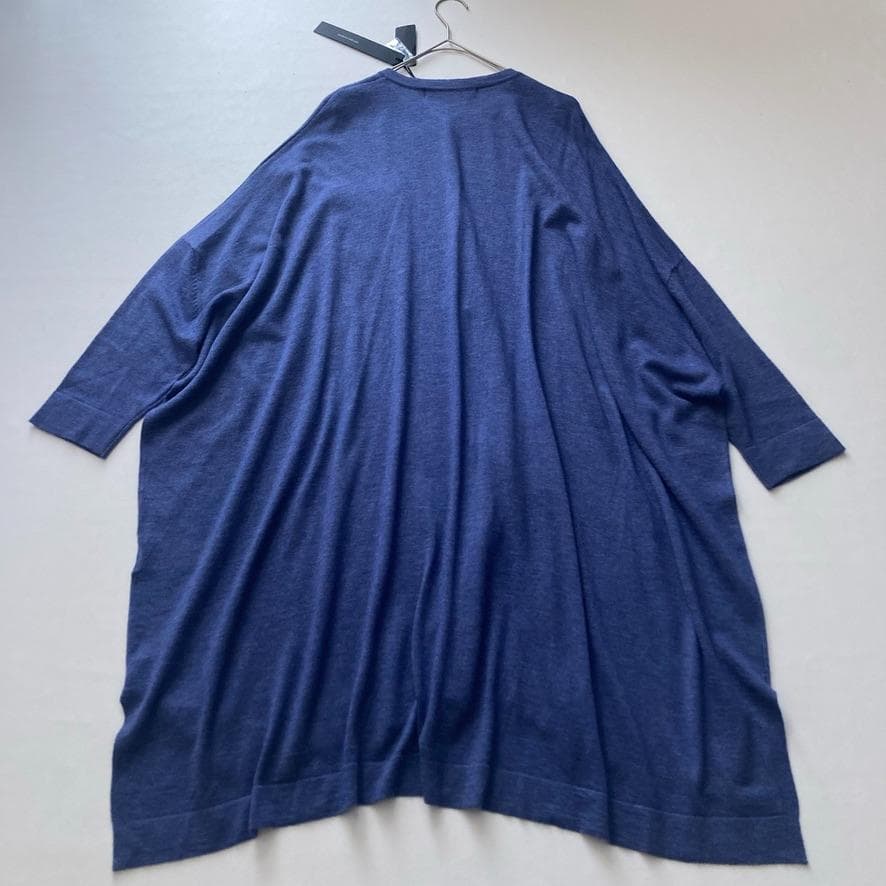 【Kari】ミズイロインド　ニットスタンドカラーシャツワンピース ブルー