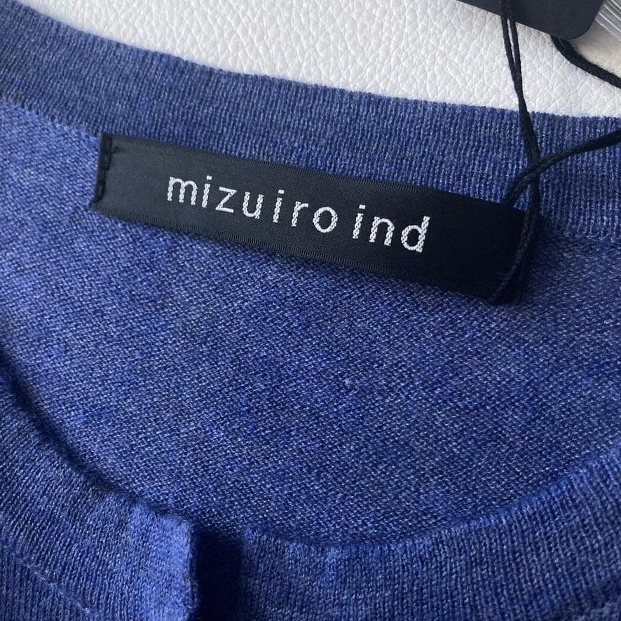 【Kari】ミズイロインド　ニットスタンドカラーシャツワンピース ブルー