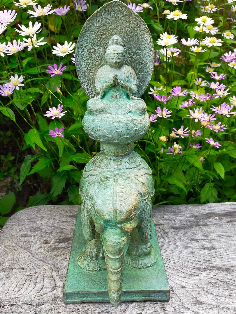 ♥☆彡　銅製　普賢菩薩像　仏像　5,4kg　骨董　観音様　観音像　仏壇　仏具
