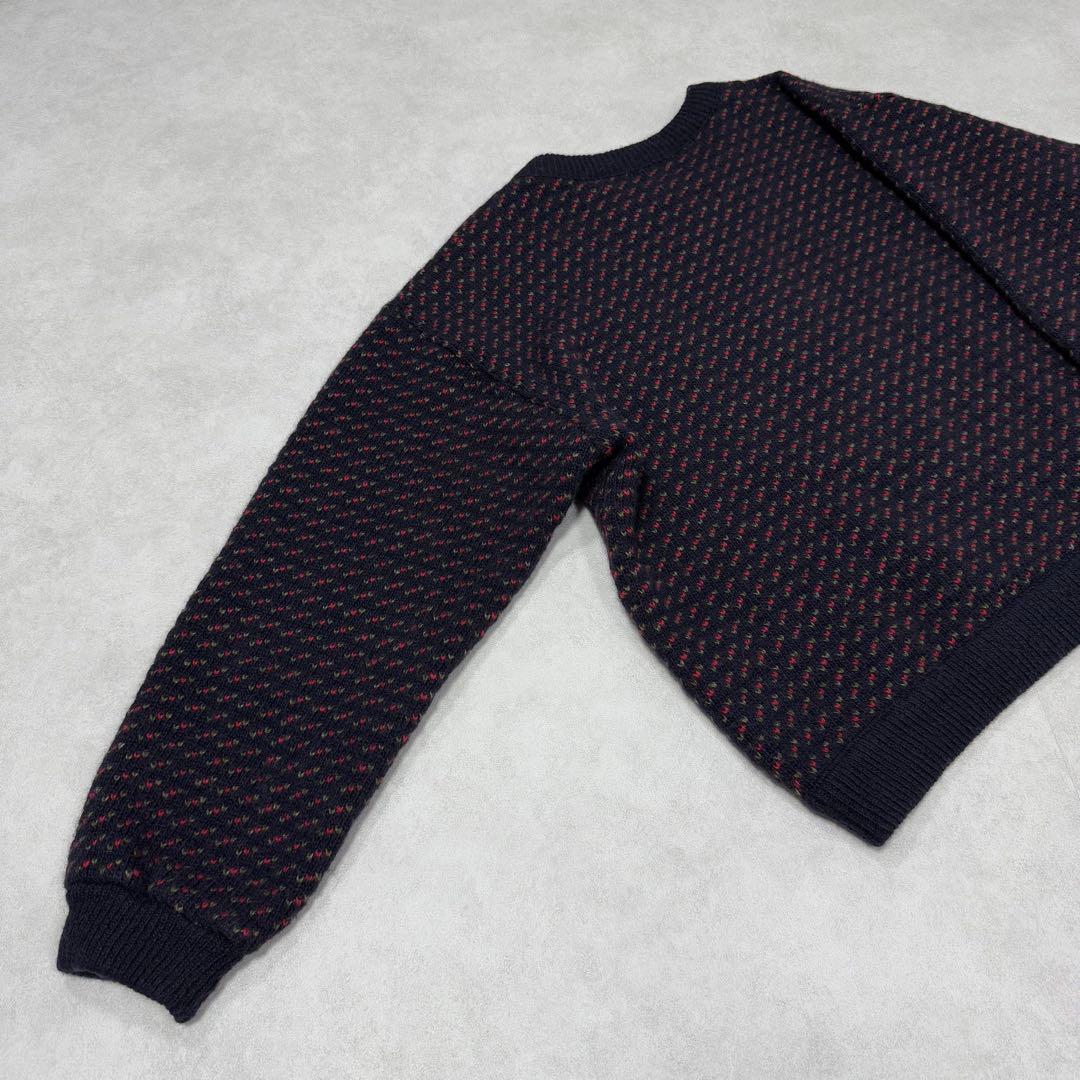 古着 エルエルビーン ノルウェー製 バーズアイニット セーター ネイビー レッド