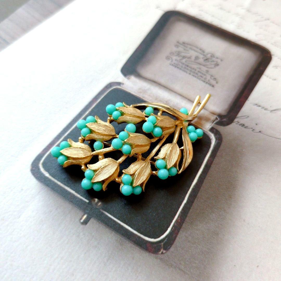 Trifari クラウン トリファリ ターコイズ クラッチブーケ ブローチ