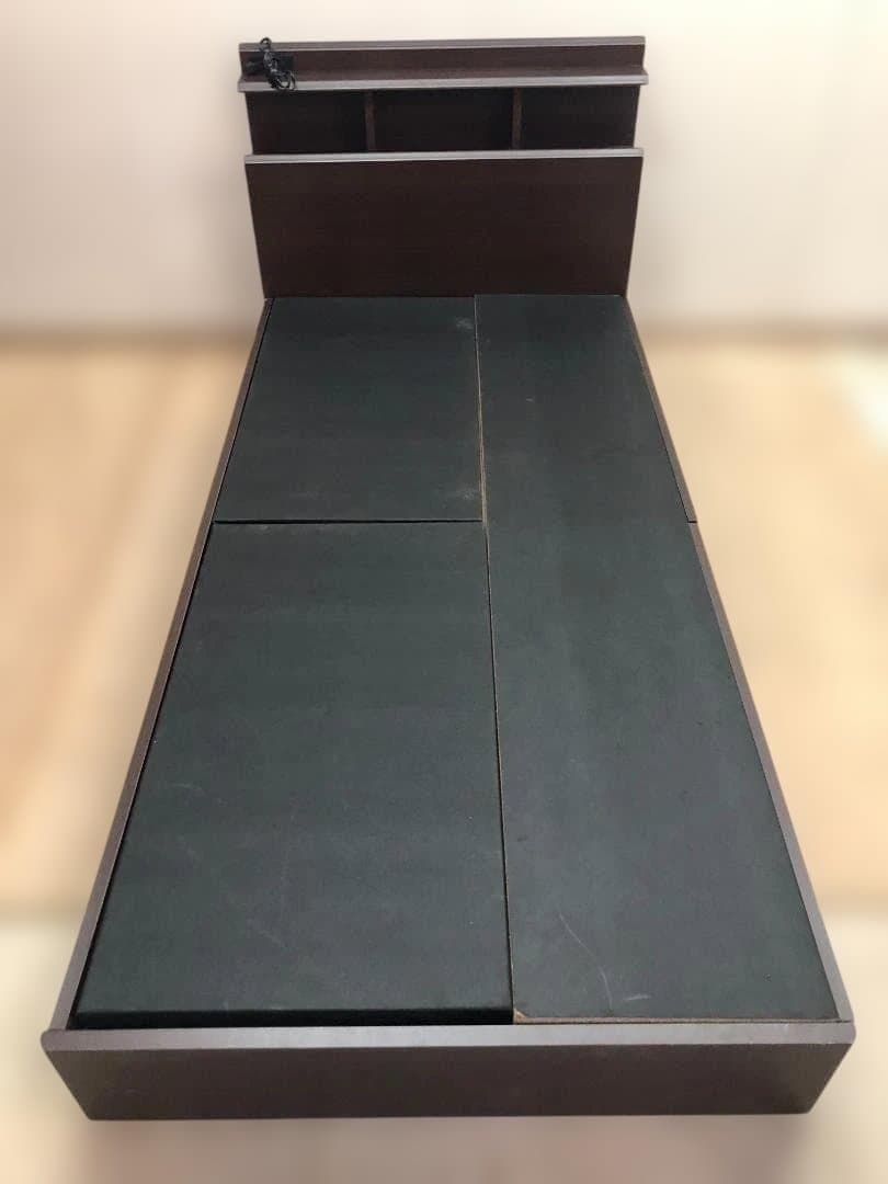 送料無料【収納付・マットレスセット】マナベ シングル 宮棚コンセント1024-2