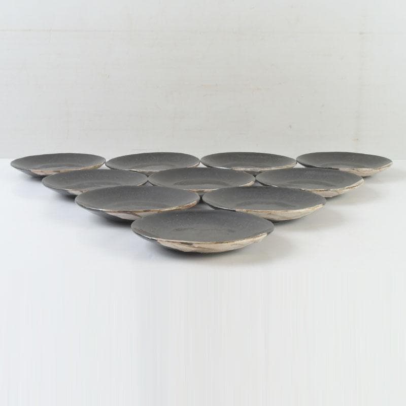 和食器　織部焼　竹里庵　葵窯　加藤春二作　草文皿　十客　共箱　V　9735