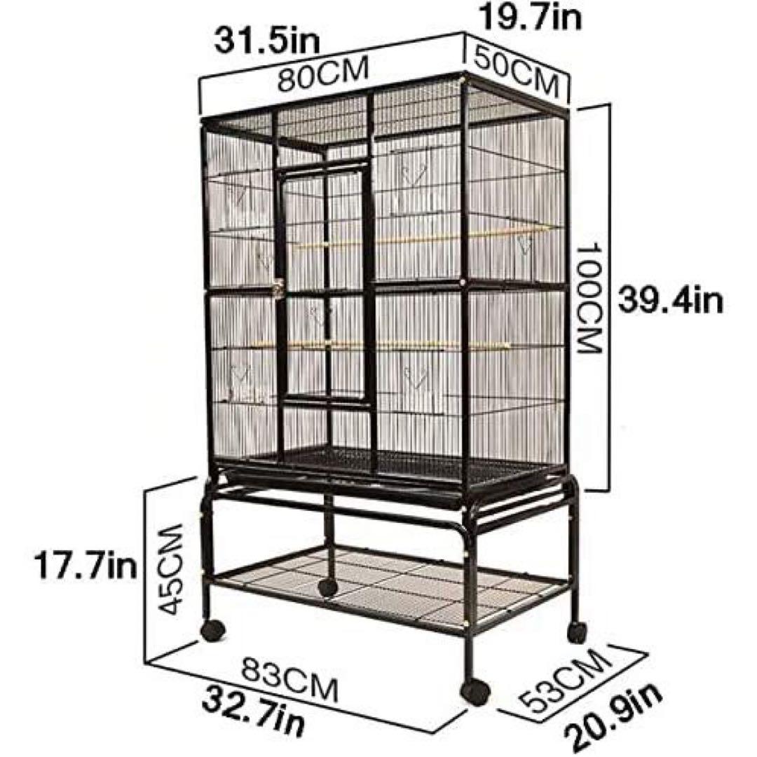 頑丈なスチール製鳥かご 80cm x 50cm x 145cm