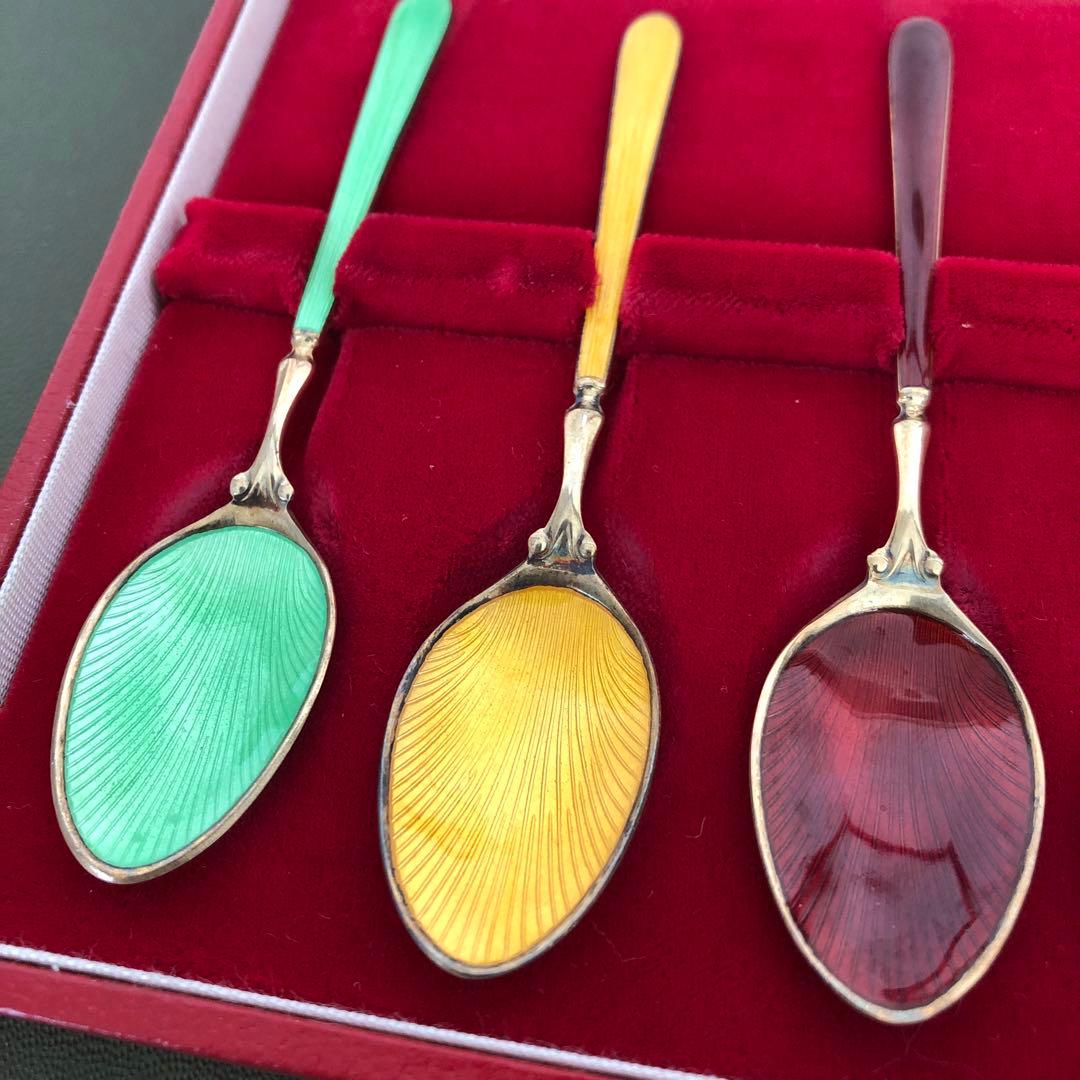 ヴィンテージ　S.J.Rose & Son 純銀製　スプーン6本　七宝　シルバー