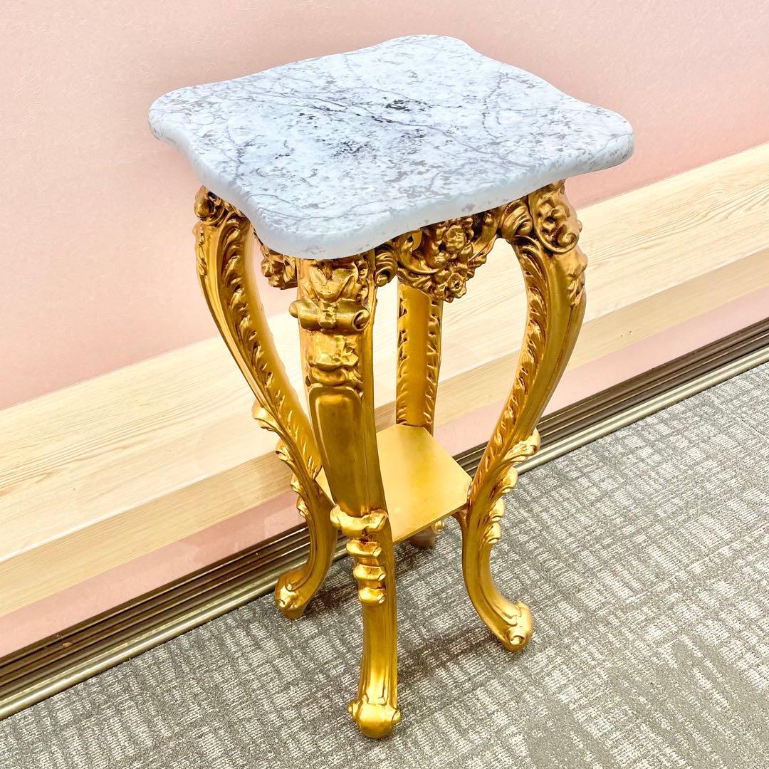 【値下げOK】アンティーク調大理石フラワースタンド／コンソールテーブル ゴールド