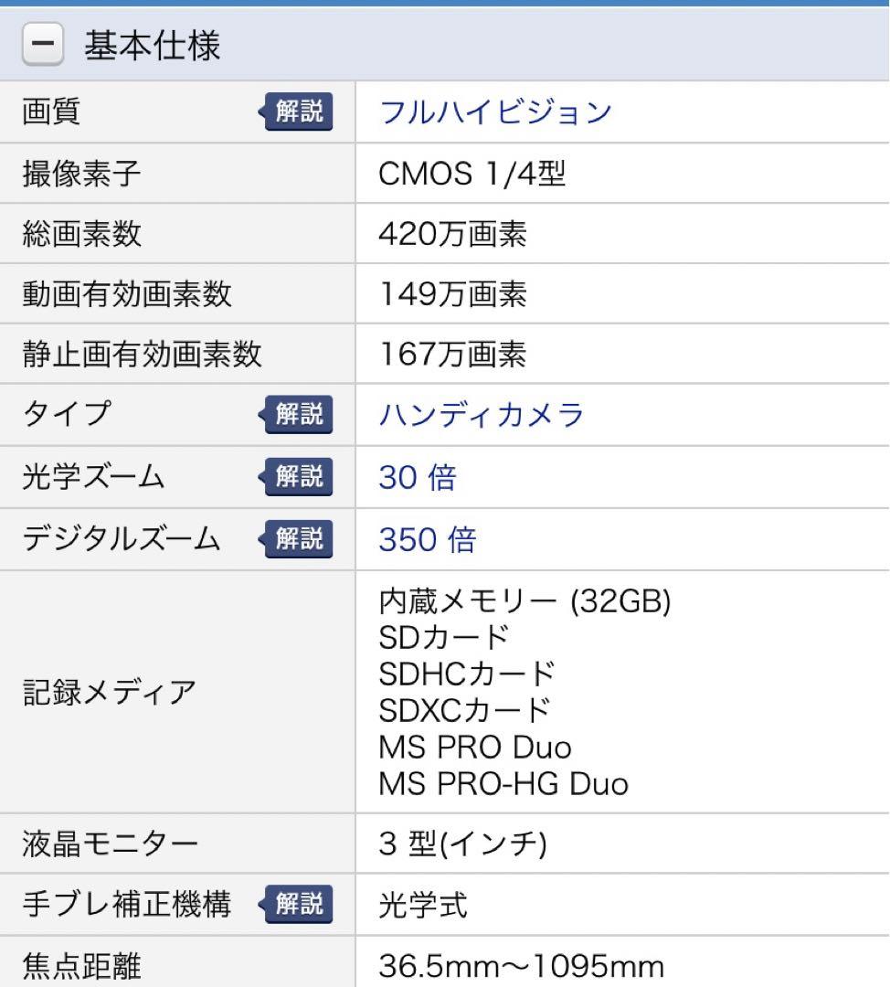 SONY HDR-CX180 ハンディーカム　ビデオカメラ　バッテリー　2個付き