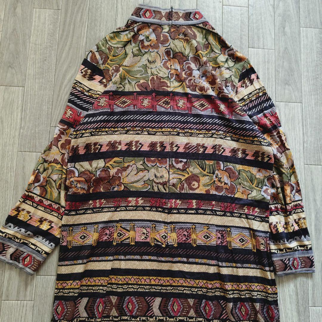 希少 LEONARD モックネック ひざ丈ワンピース ニット 総柄 LL