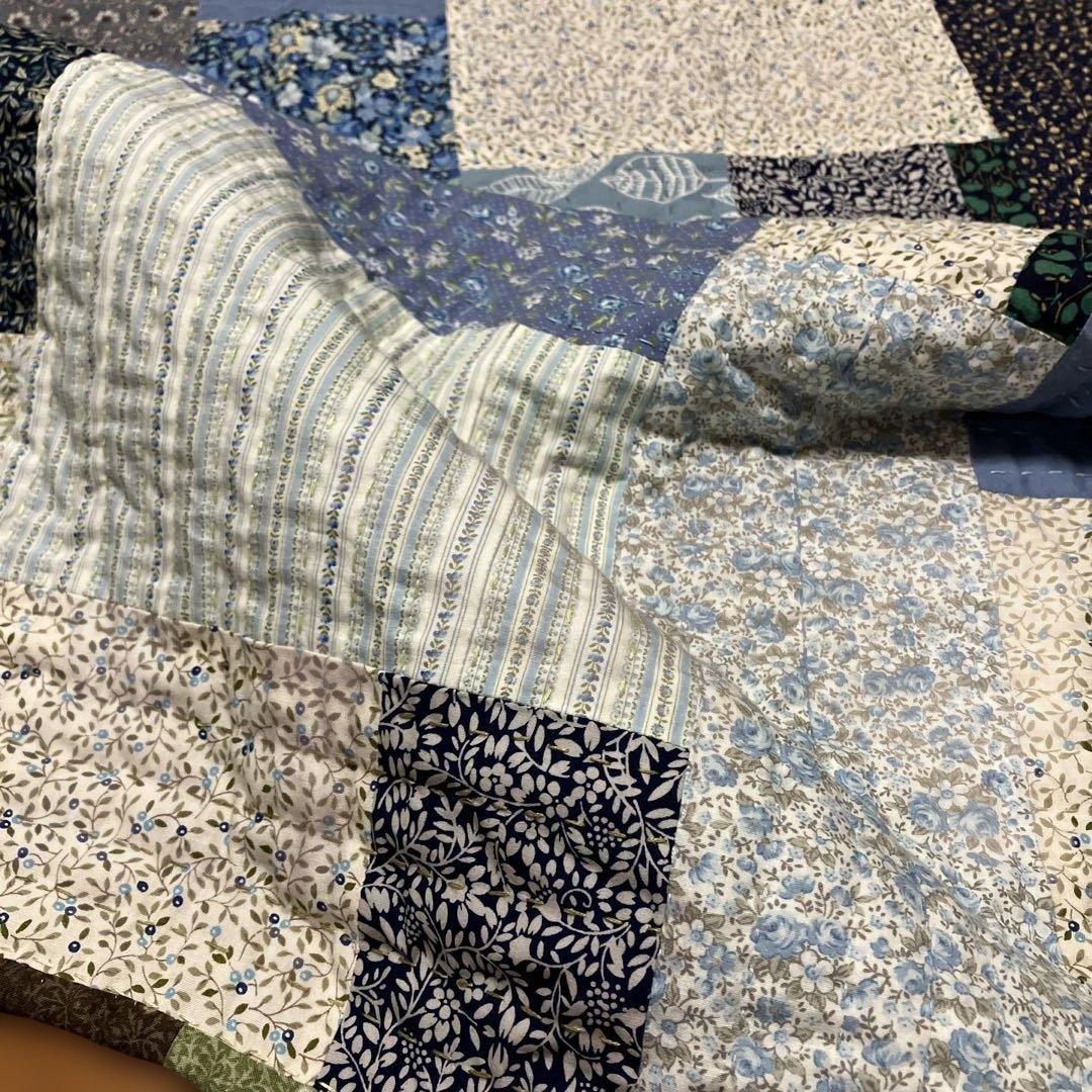 カンタキルト　刺子　ラリーキルト　約90d×100cmハンドメイド　パッチワーク