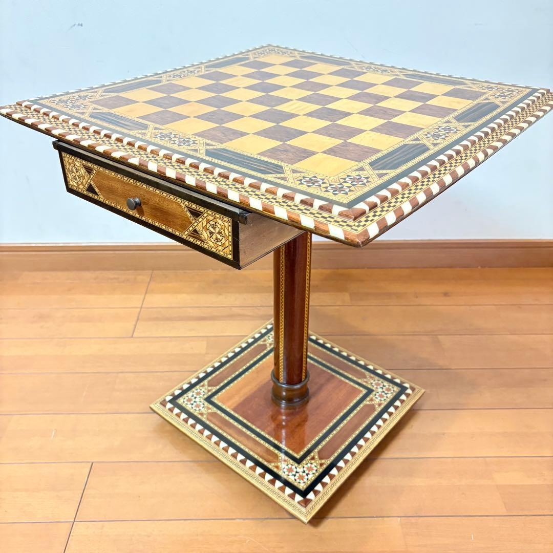 【希少レトロ・駒付属】アンティーク調 インテリア チェステーブル＆駒セット