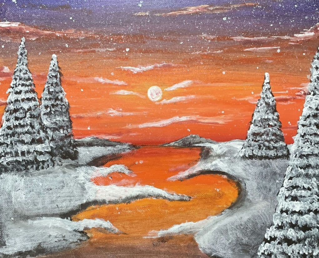 『ヒカリ』冬の風景画5点まとめ キャンバス×3 ハガキサイズ×2