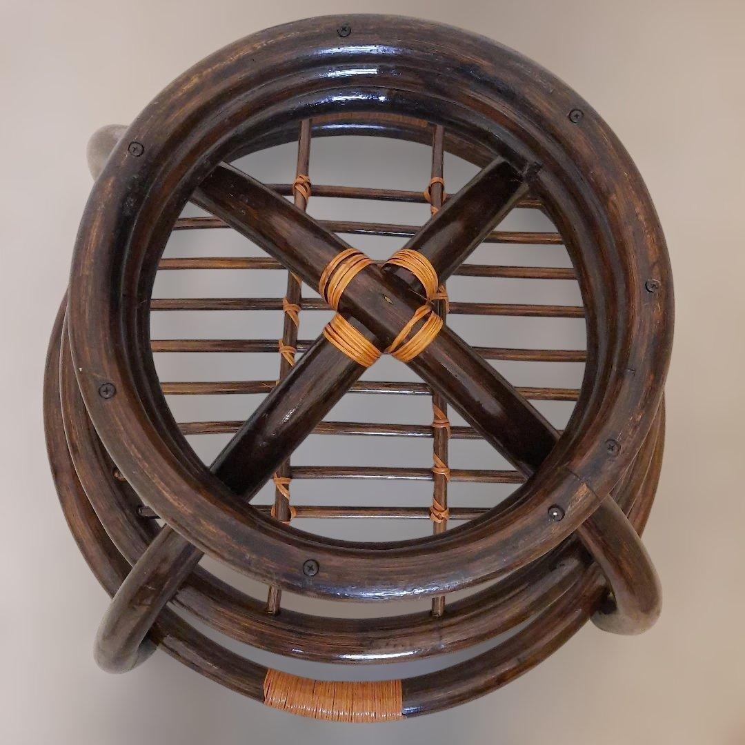 ガラステーブル ラタン 籘 サイドテーブル 円形 ガラス天板