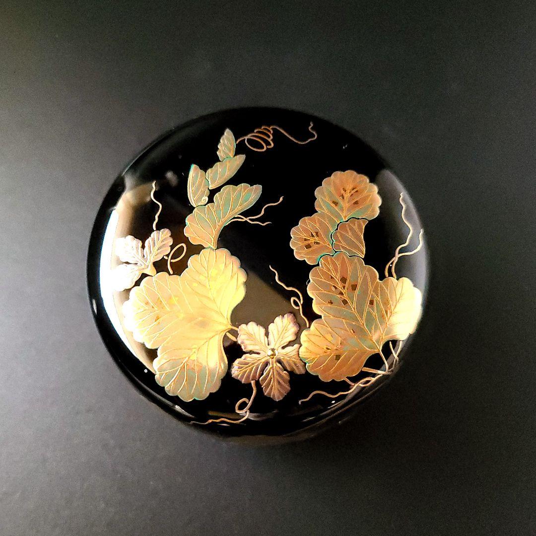 未使用品　茶道具　内銀　夕顔蒔絵　棗　岡澤伸之　共箱　二重箱　山中塗　薄茶器