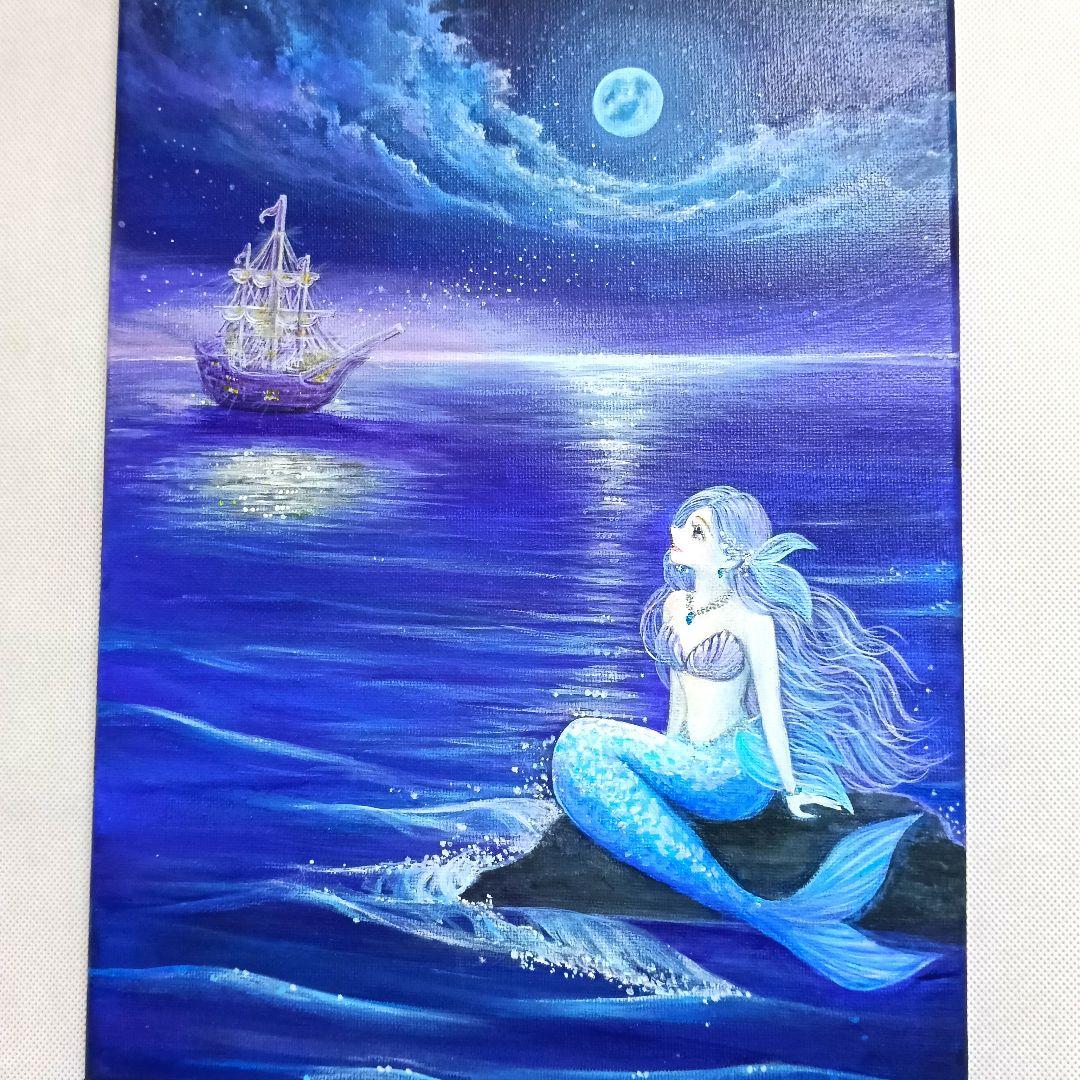 No.516 F4キャンバス　原画　アクリル画　人魚姫　人魚　mermaid