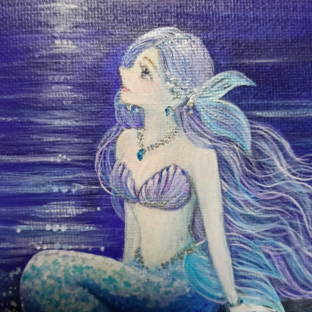 No.516 F4キャンバス　原画　アクリル画　人魚姫　人魚　mermaid