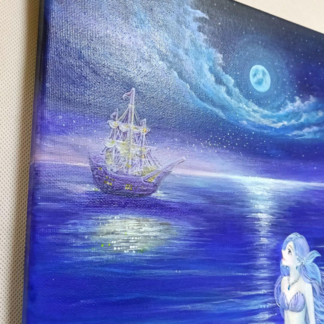 No.516 F4キャンバス　原画　アクリル画　人魚姫　人魚　mermaid