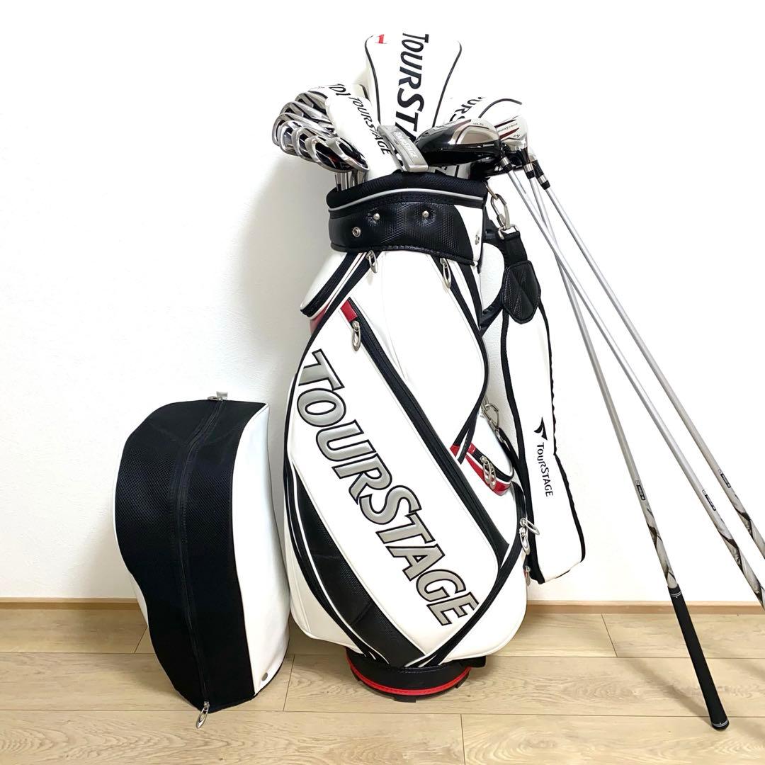 美品☆TOURSTAGEゴルフクラブ フルセット☆メンズ初心者キャディバッグ付S