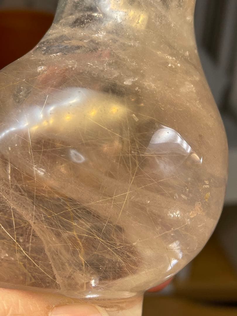 綺麗大きい巻貝水晶　ルチルと天然石アクアマリン水晶 丸玉 2点セット