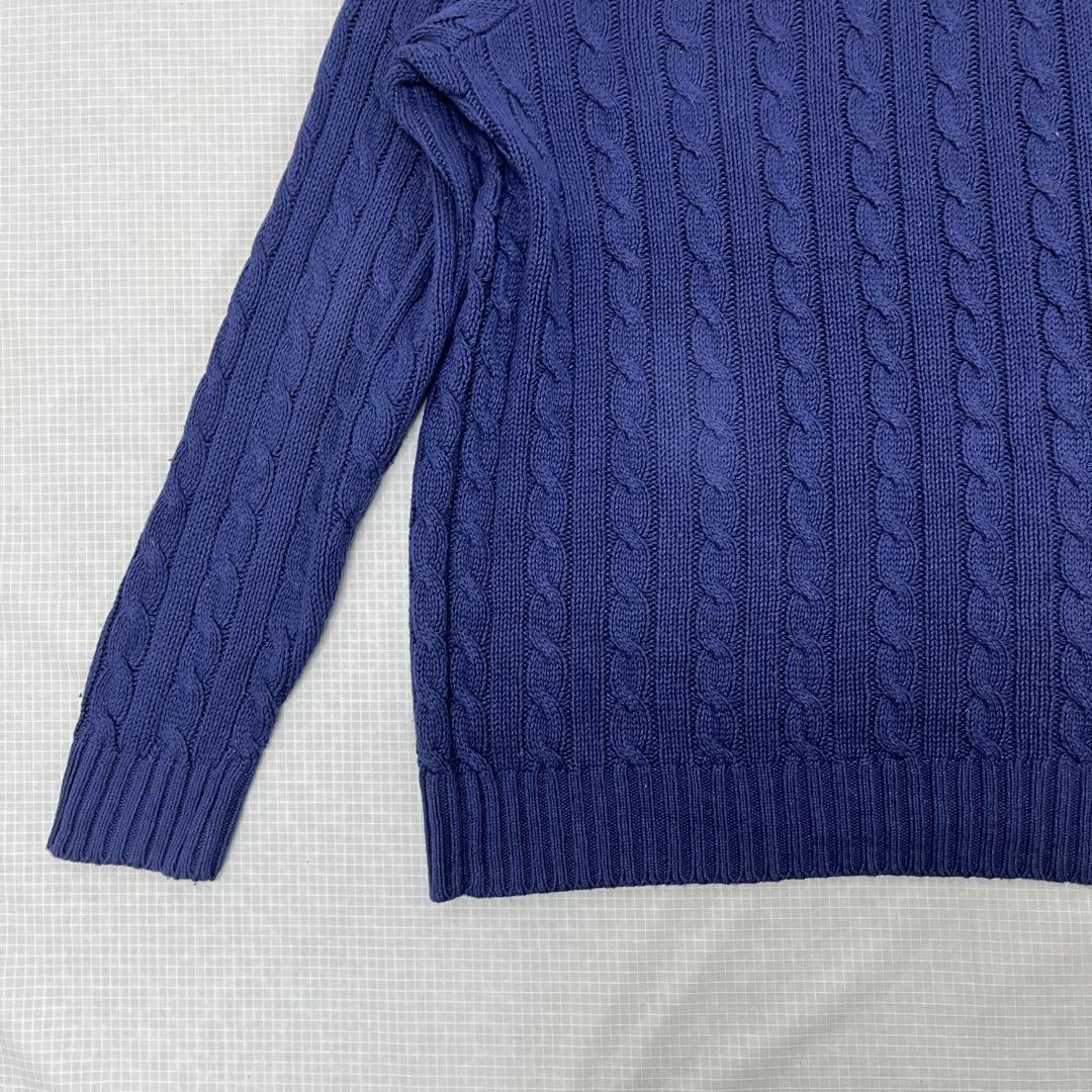 【極上シルクリネン】ポロラルフローレン ケーブルニット 紫紺 XLT 身幅76