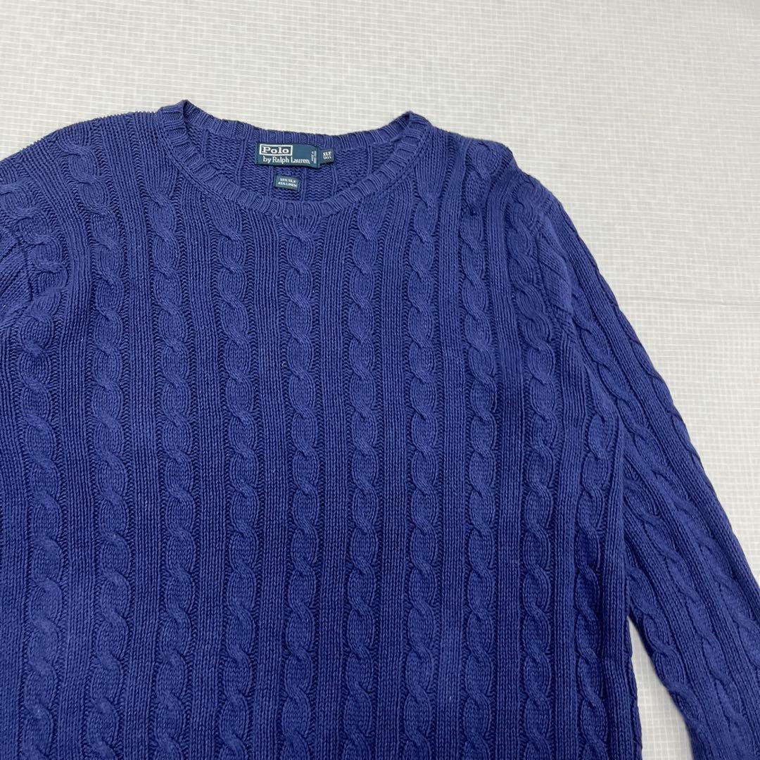 【極上シルクリネン】ポロラルフローレン ケーブルニット 紫紺 XLT 身幅76