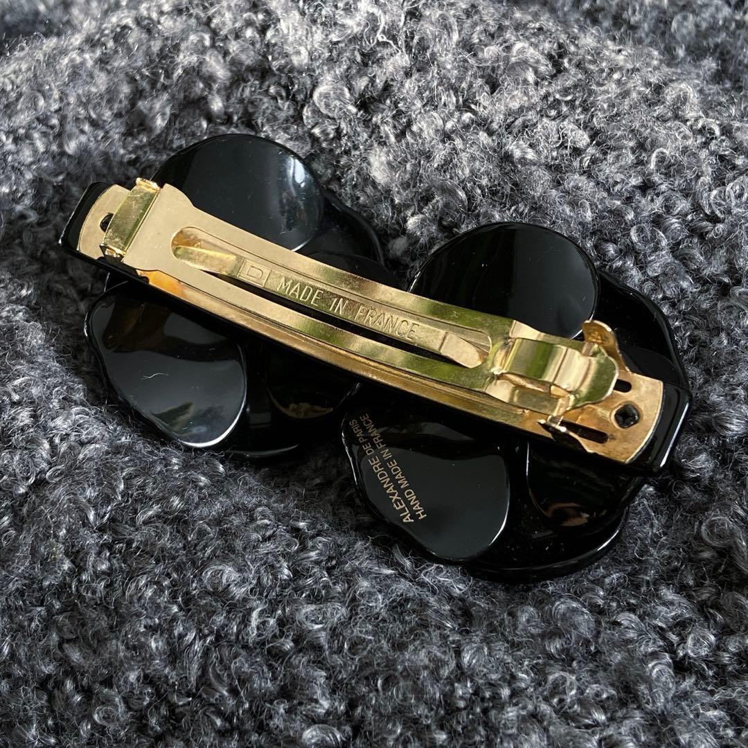 アレクサンドルドゥパリ フラワー バレッタ ダブルカメリア 黒 夏ヘアアクセ