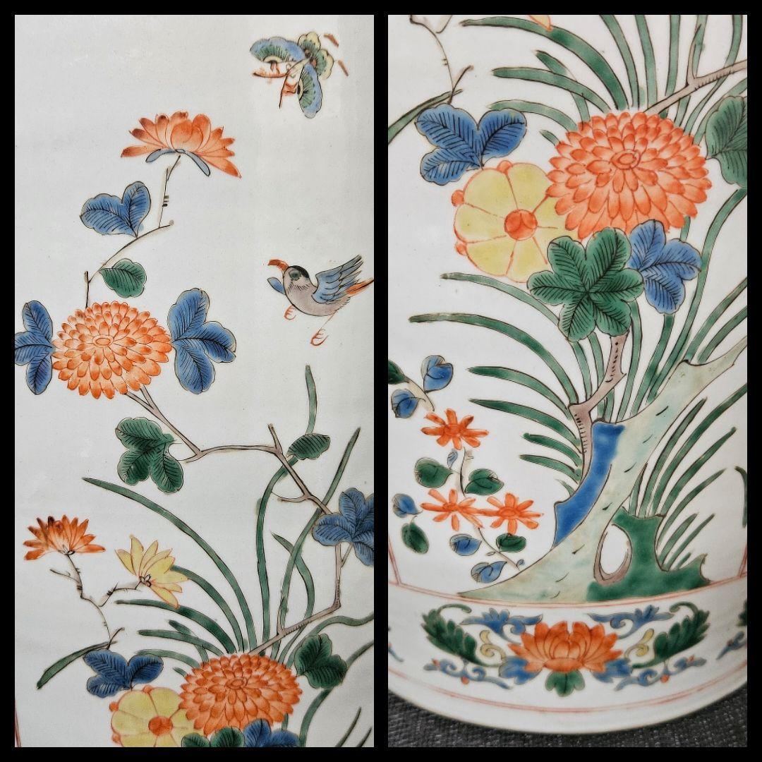 【名品古伊万里❗09】明治時代　里帰り品　錦手　花に鳥に蝶図　高39.7cm大壺