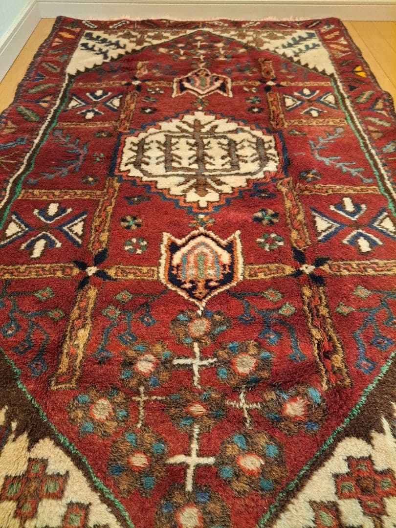 イラン　トライバルラグ　ヴィンテージラグ　ウール　手織り　ペルシャ絨毯