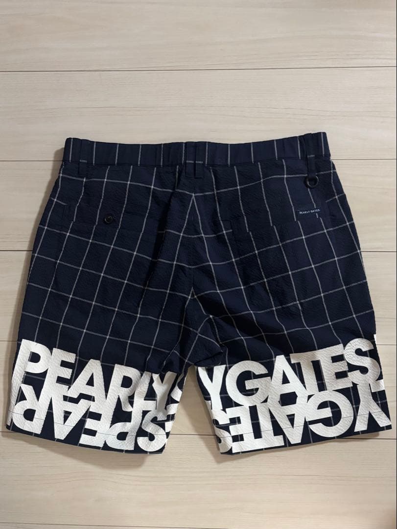 PEARLY GATES チェック柄パンツ ネイビー