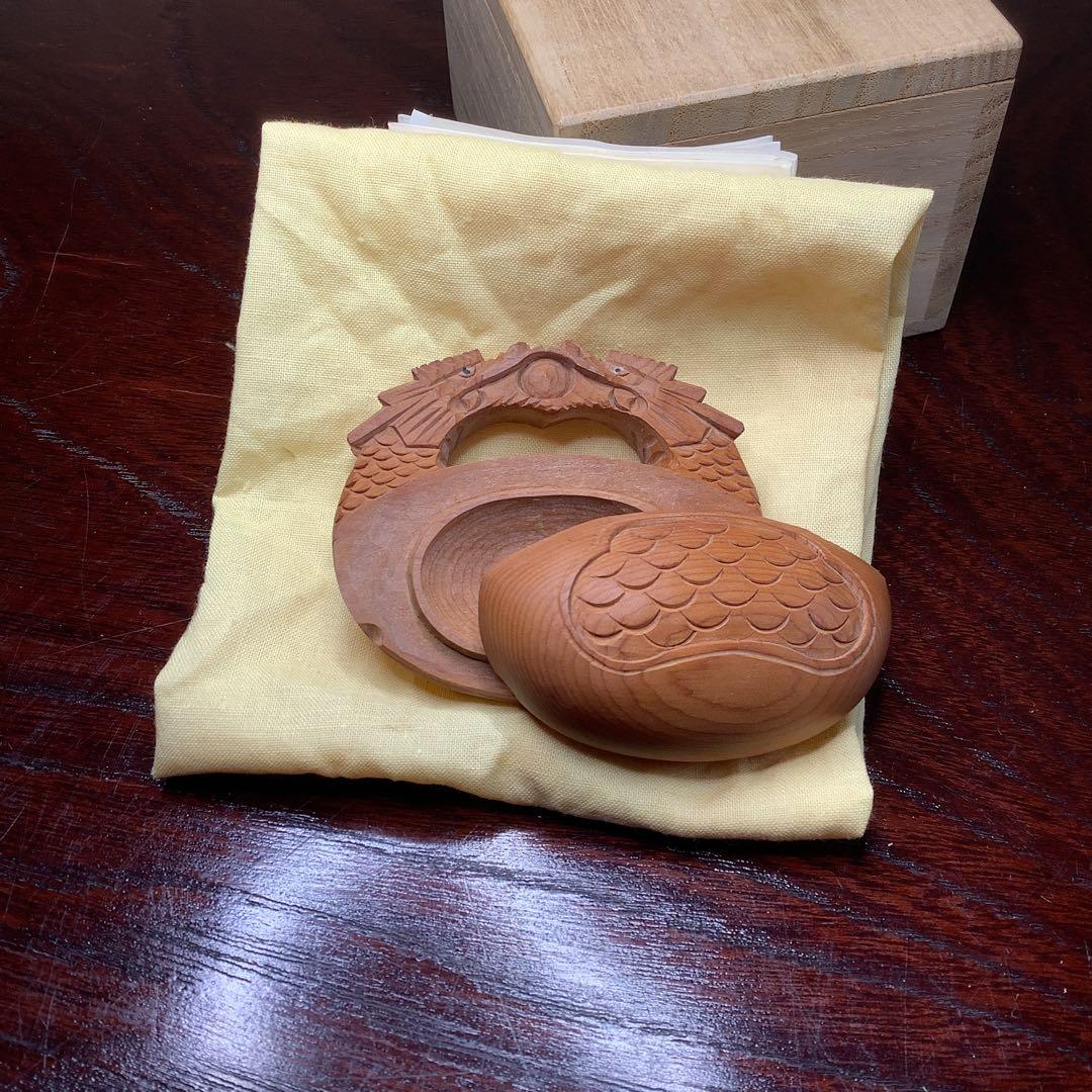 伝統工芸 香合 美品 大江 勝美 一位一刀彫 龍 木彫 茶道具 飛騨名工 香道具