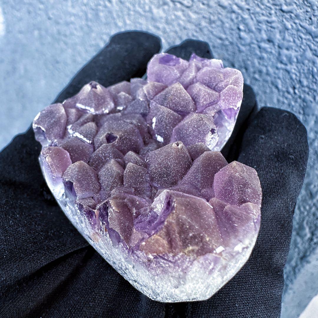 希少2回結晶❗️アメジストハート型❤︎クラスターパワーストーン原石水晶A1309