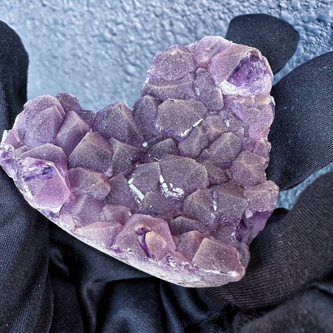 希少2回結晶❗️アメジストハート型❤︎クラスターパワーストーン原石水晶A1309