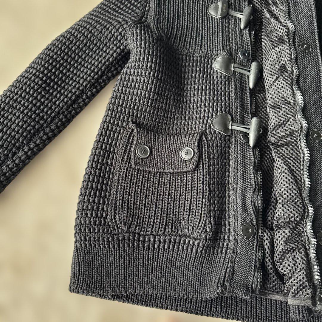 ✨美品✨バーク　ニットダッフルコート　ブラック　フード　秋冬　編み込み　2way