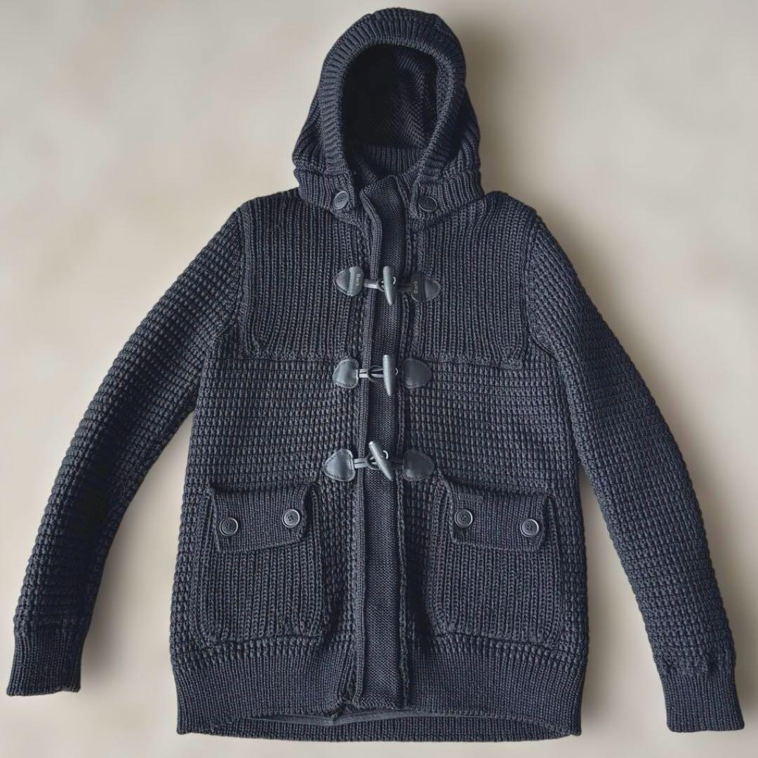 ✨美品✨バーク　ニットダッフルコート　ブラック　フード　秋冬　編み込み　2way