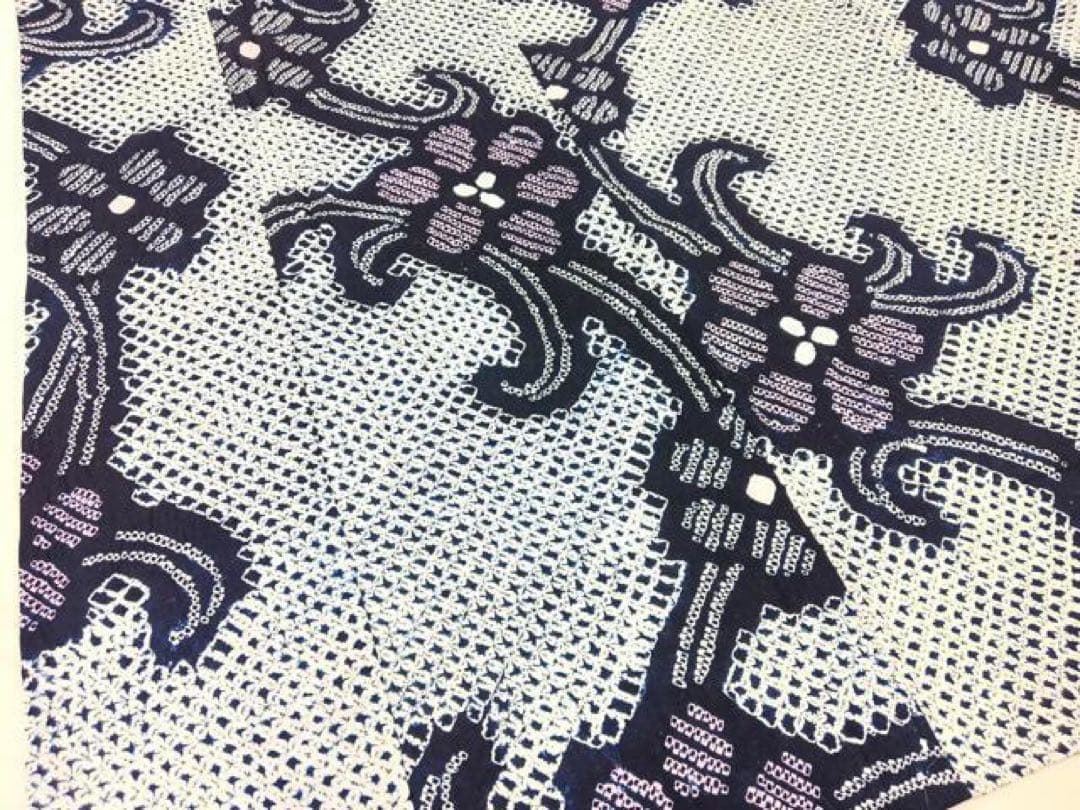 有松絞り　浴衣　トールサイズ　三浦絞り　有松鳴海絞り　紺　花