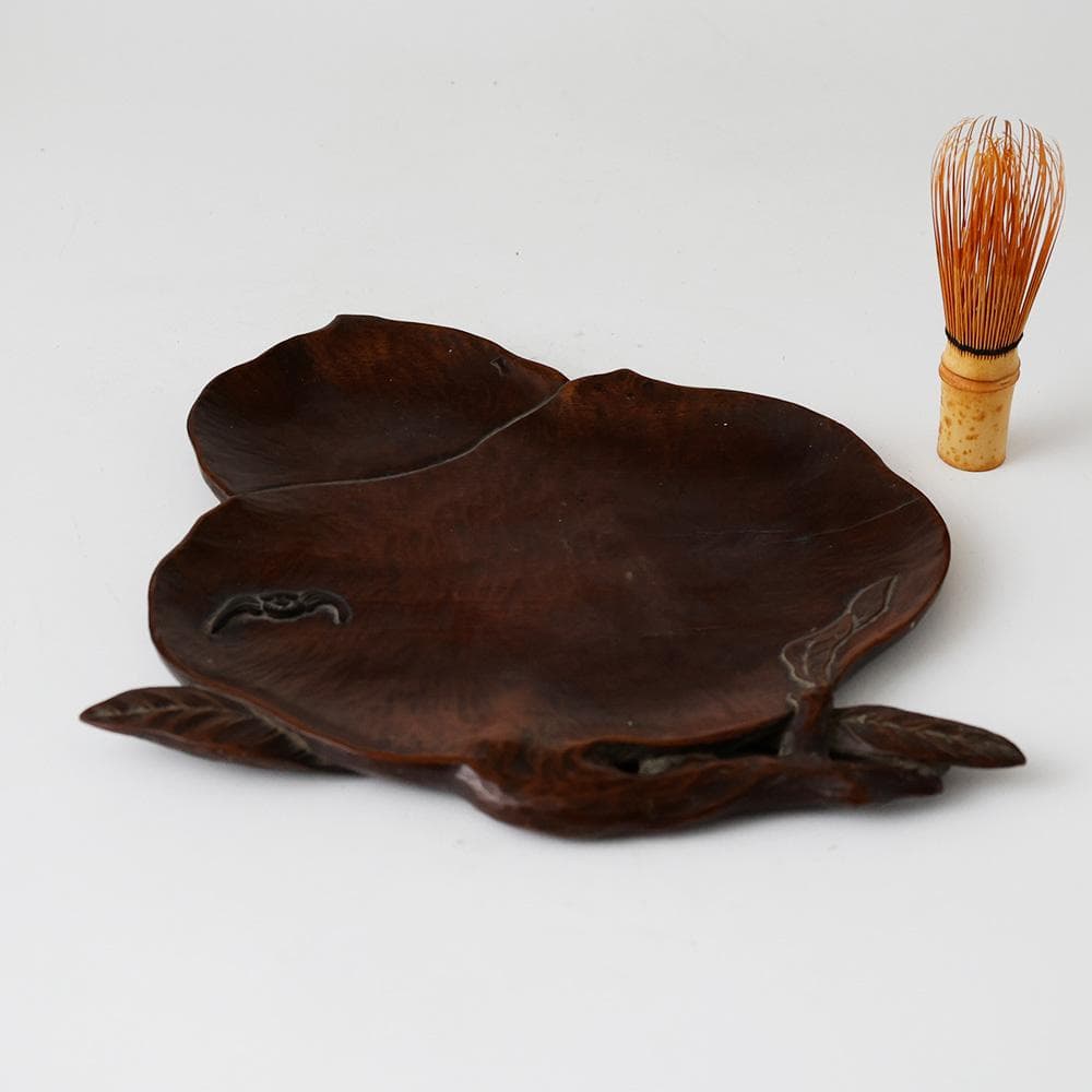 ★ CHI ★ 煎茶盆 時代唐物 木彫 葉盆 桃型葉盆 蝙蝠 煎茶道具