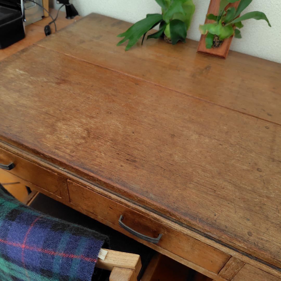 アンティークヴィンテージ昭和レトロ無垢材片袖机