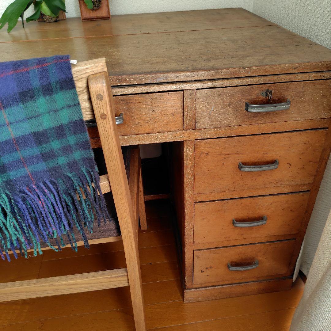 アンティークヴィンテージ昭和レトロ無垢材片袖机