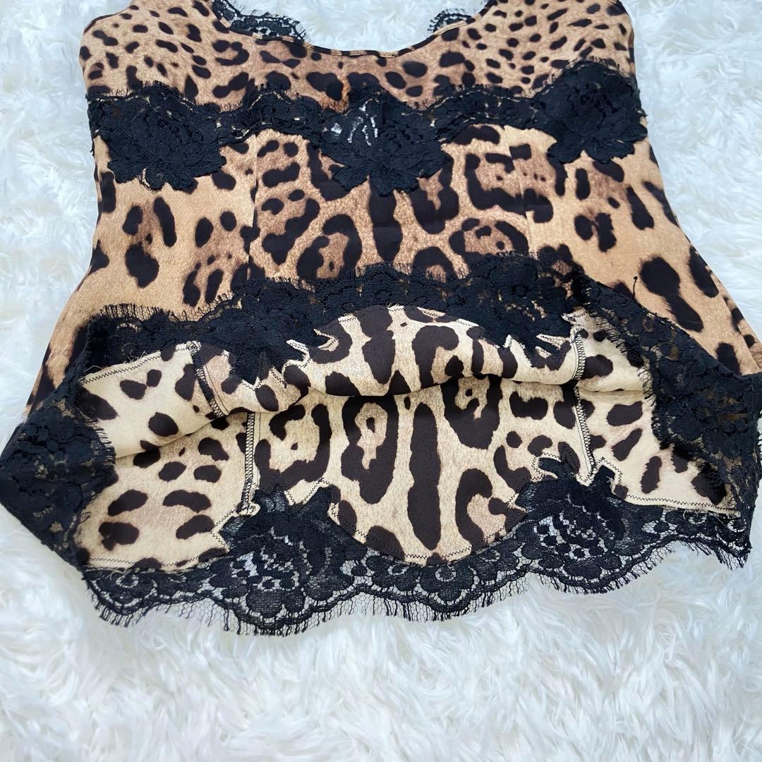 【ドルチェ＆ガッパーナ】 ヒョウ柄 キャミソール フリル インナーシルク混36