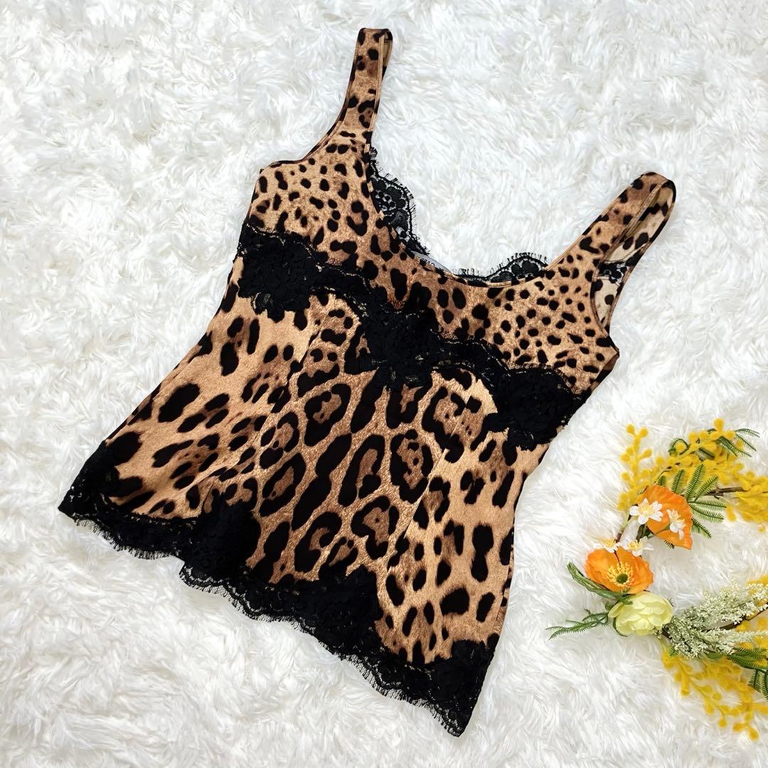 【ドルチェ＆ガッパーナ】 ヒョウ柄 キャミソール フリル インナーシルク混36