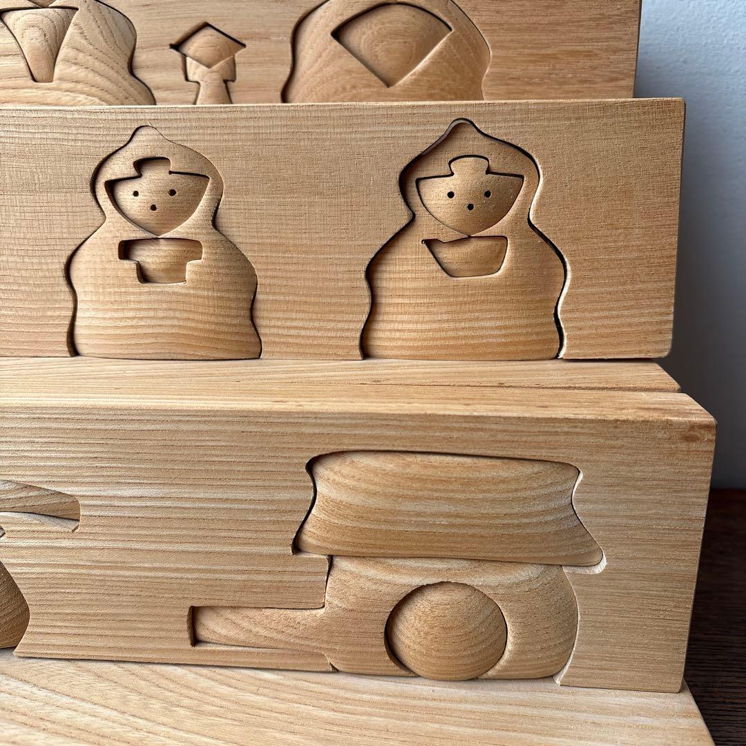 木製 ひな人形 ひな祭り 三人官女 籠 牛車 3段飾り コンパクト 組木 積み木