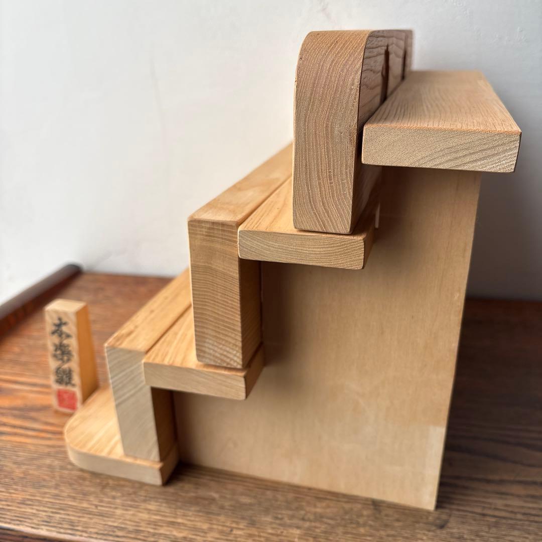 木製 ひな人形 ひな祭り 三人官女 籠 牛車 3段飾り コンパクト 組木 積み木