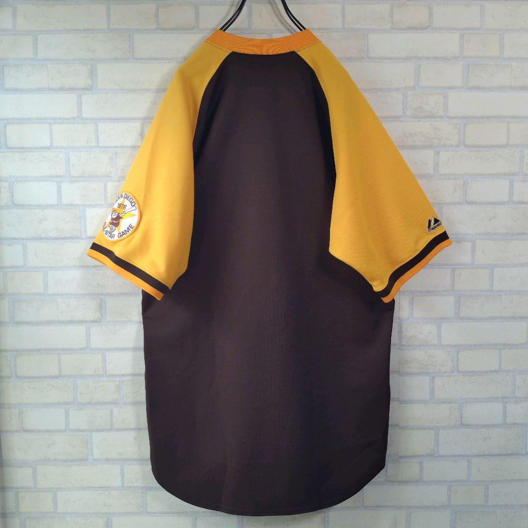 MLB★USA製 人気 パドレス 刺繍ロゴ ワッペン付 ゲームシャツ 茶 L