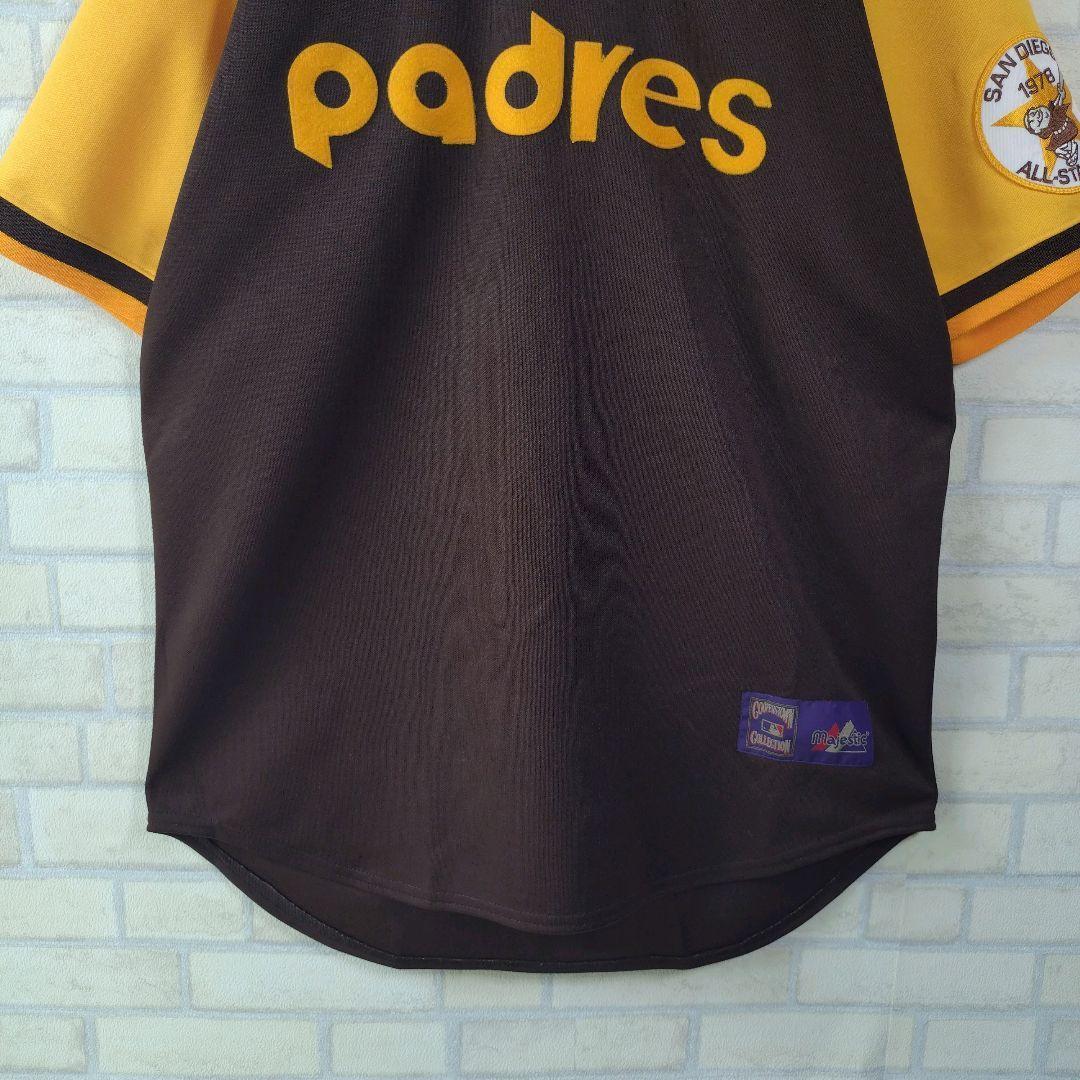 MLB★USA製 人気 パドレス 刺繍ロゴ ワッペン付 ゲームシャツ 茶 L