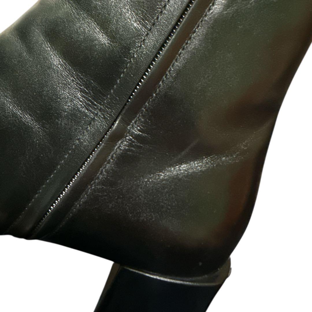 エルメス　黒 レザー スクエアトゥ ロングブーツ　36.5