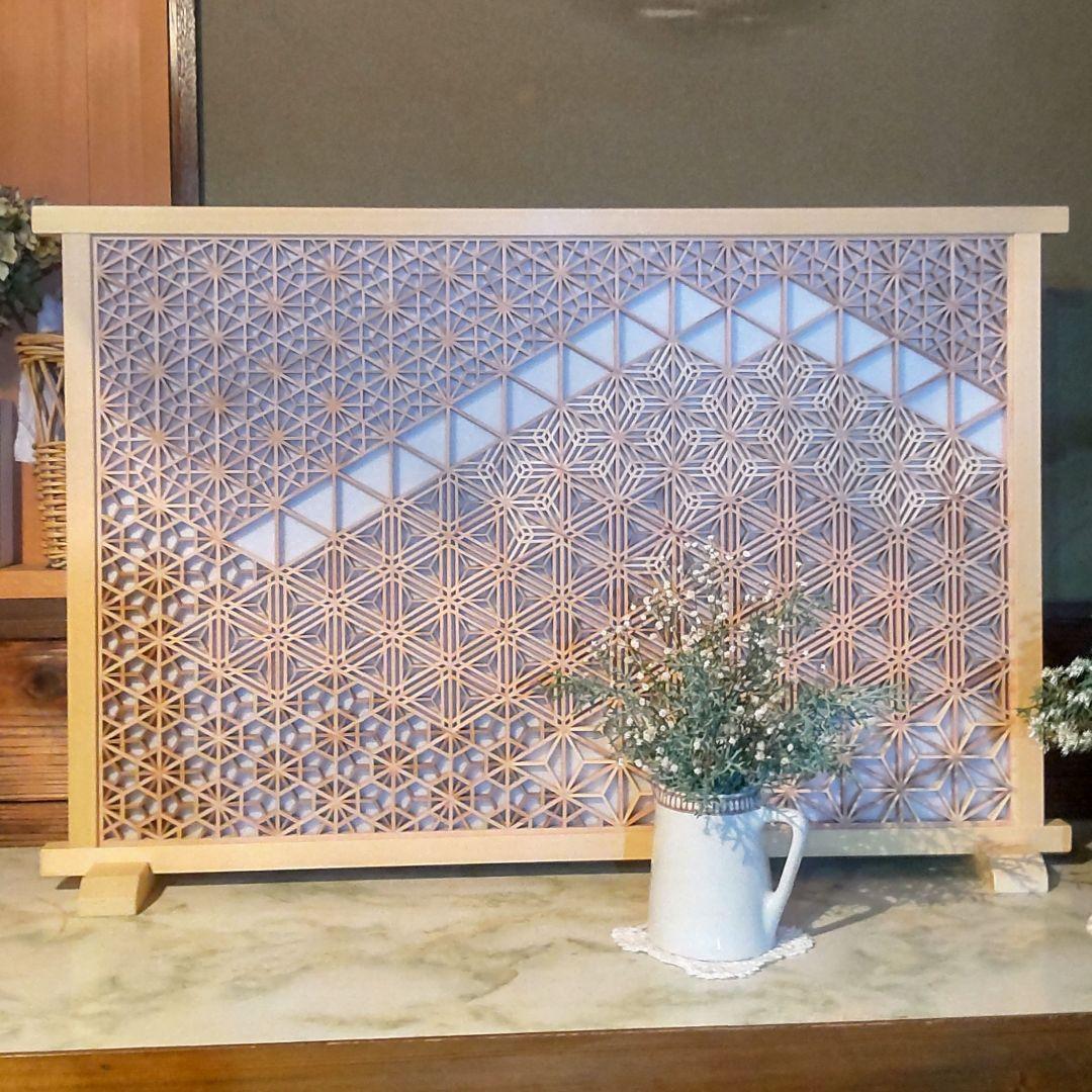 組子 組子細工 富士山 衝立(大) 建具職人 日本 伝統技 アート 飾り物