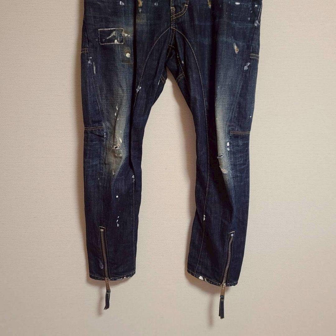 ディースクエアード デニム バイカーパンツ ペイント ダメージ加工 ジーンズ