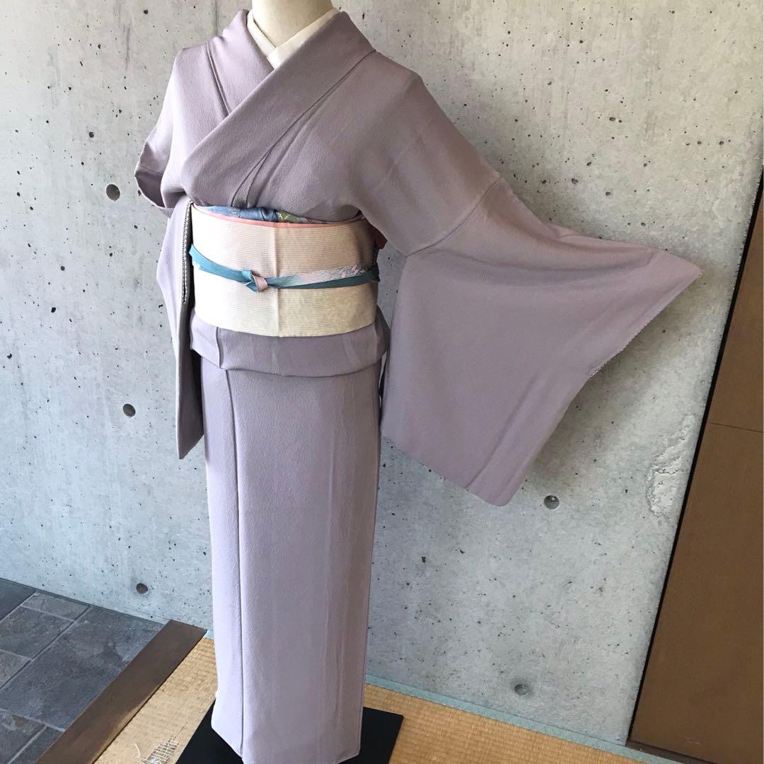 正絹　色無地　袷　柄八掛　裄68