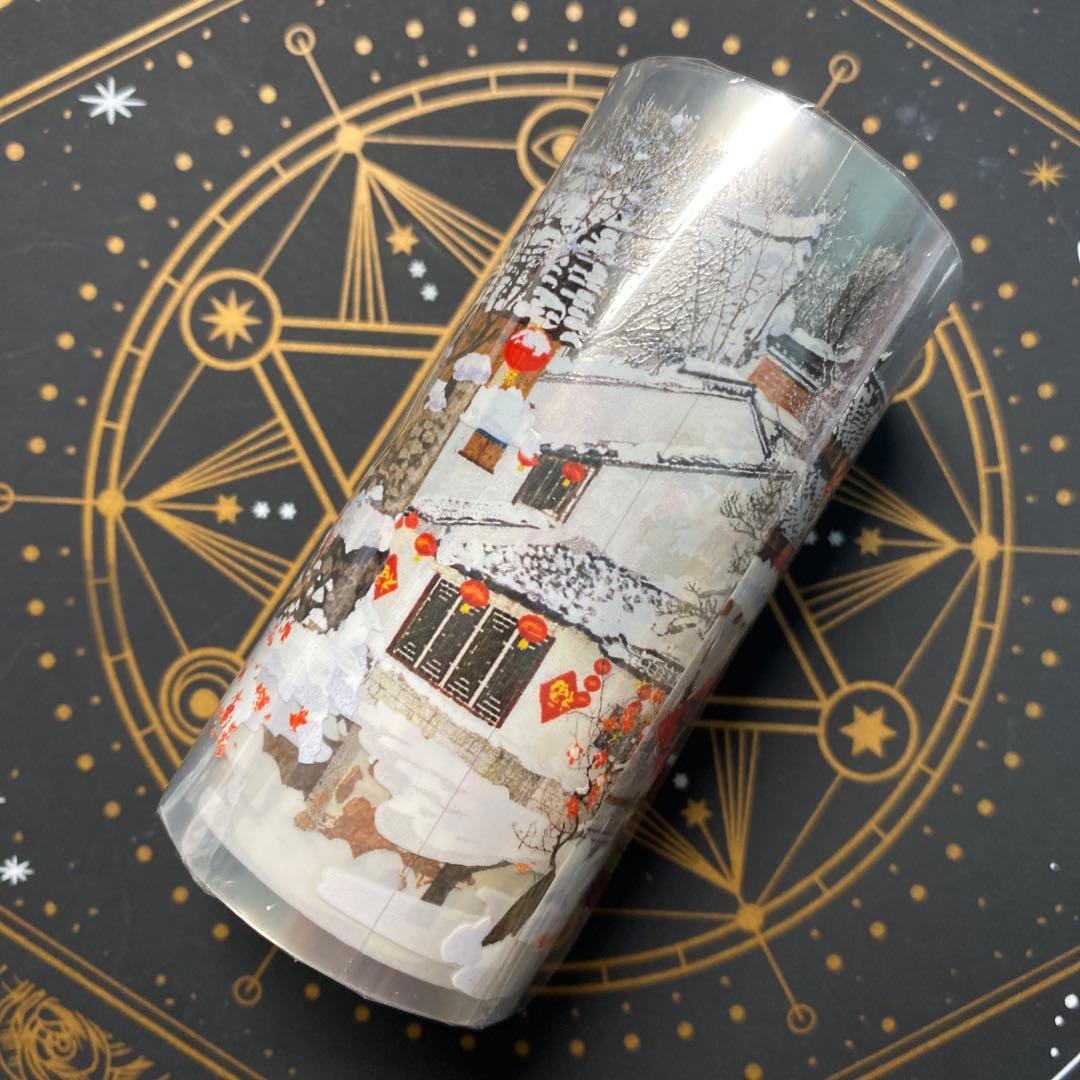 【9117】海外　マスキングテープ　5m巻　PET 新年　雪景色　冬　背景系